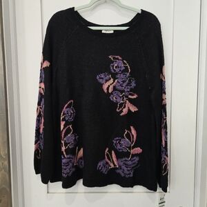 Floral Black Sweater With Glitter Detail